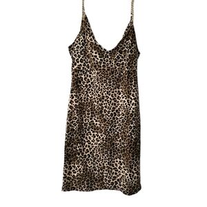 Bebe Leopard Print Bodycon Dress with Gold Chain Straps - Size 6